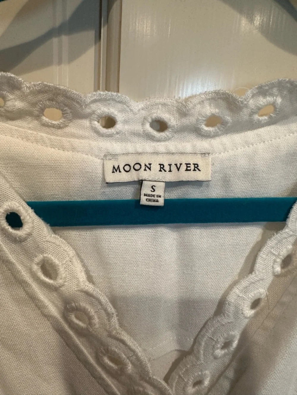 Moon River White Eyelet V-Neck Blouse - Picture 2 of 3